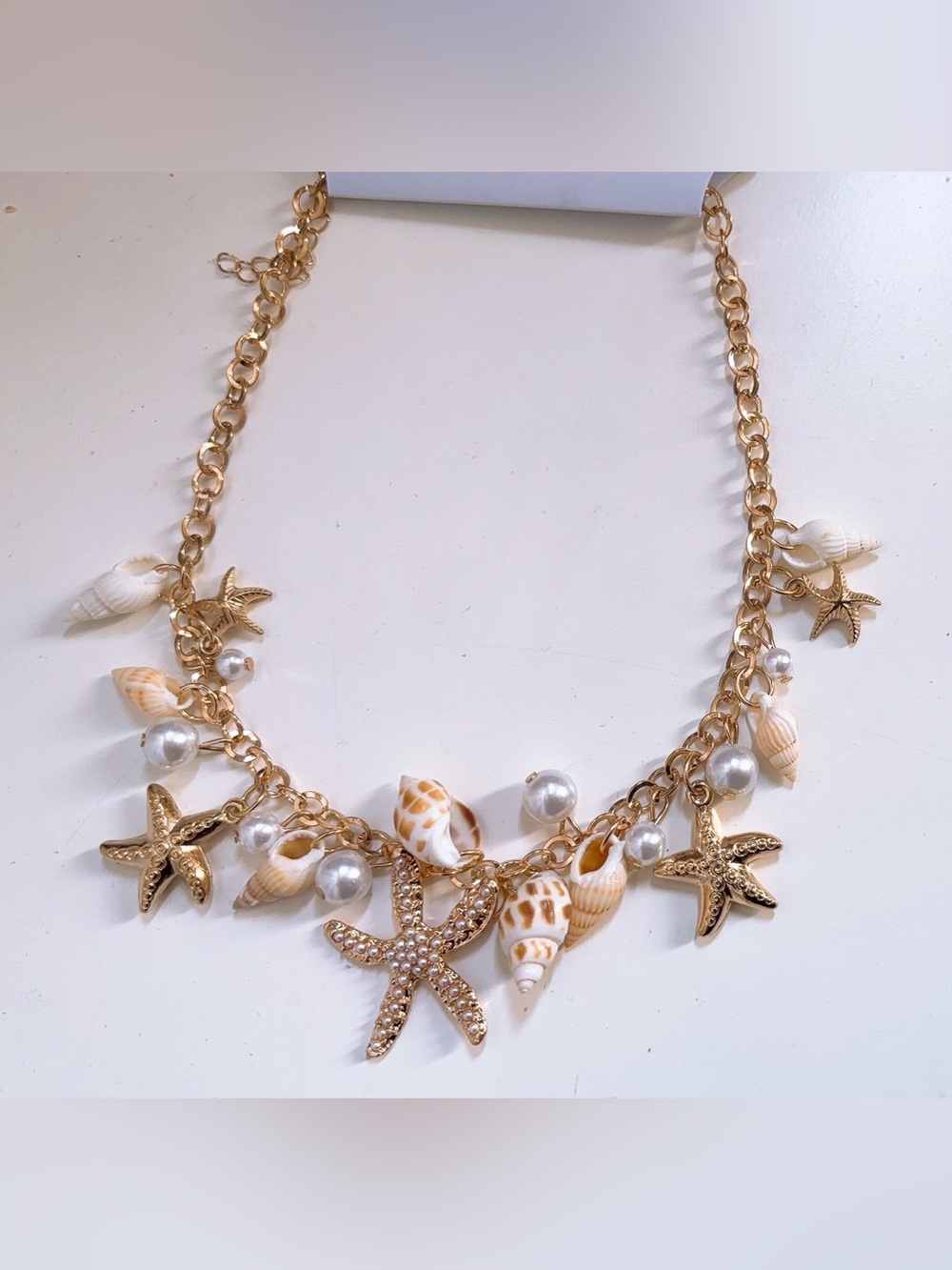 Seashell & Starfish Charm Necklace - Gold